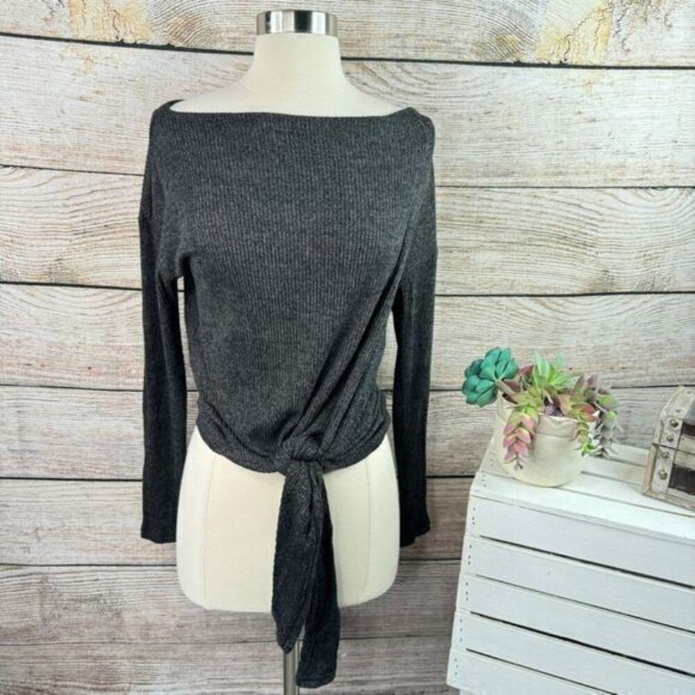 Harlowe & Graham XS Gray Boat Neck Long Sleeve‎ Stretch Top Women's